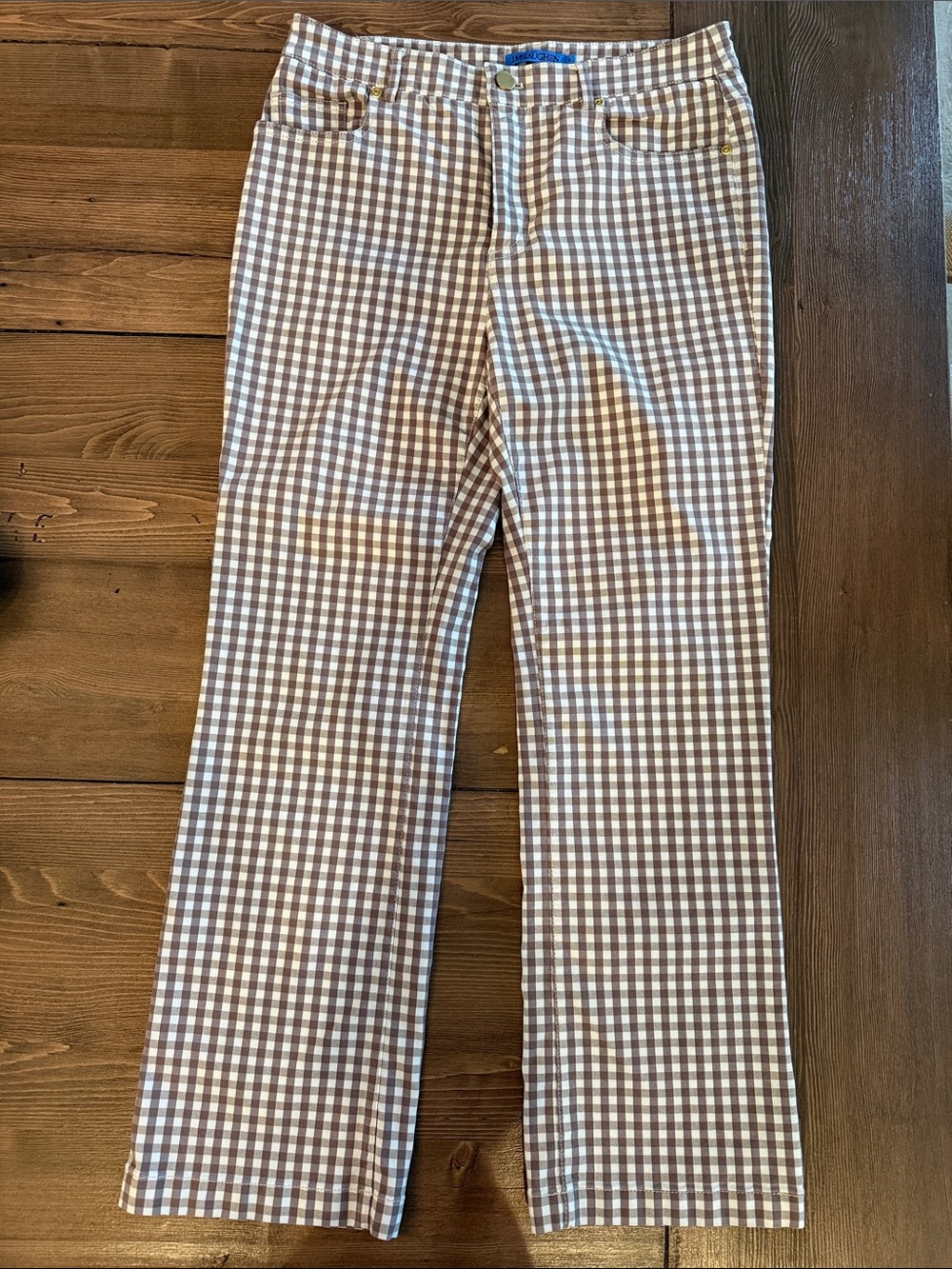 Women's Brown and White Gingham Boot Cut Pants